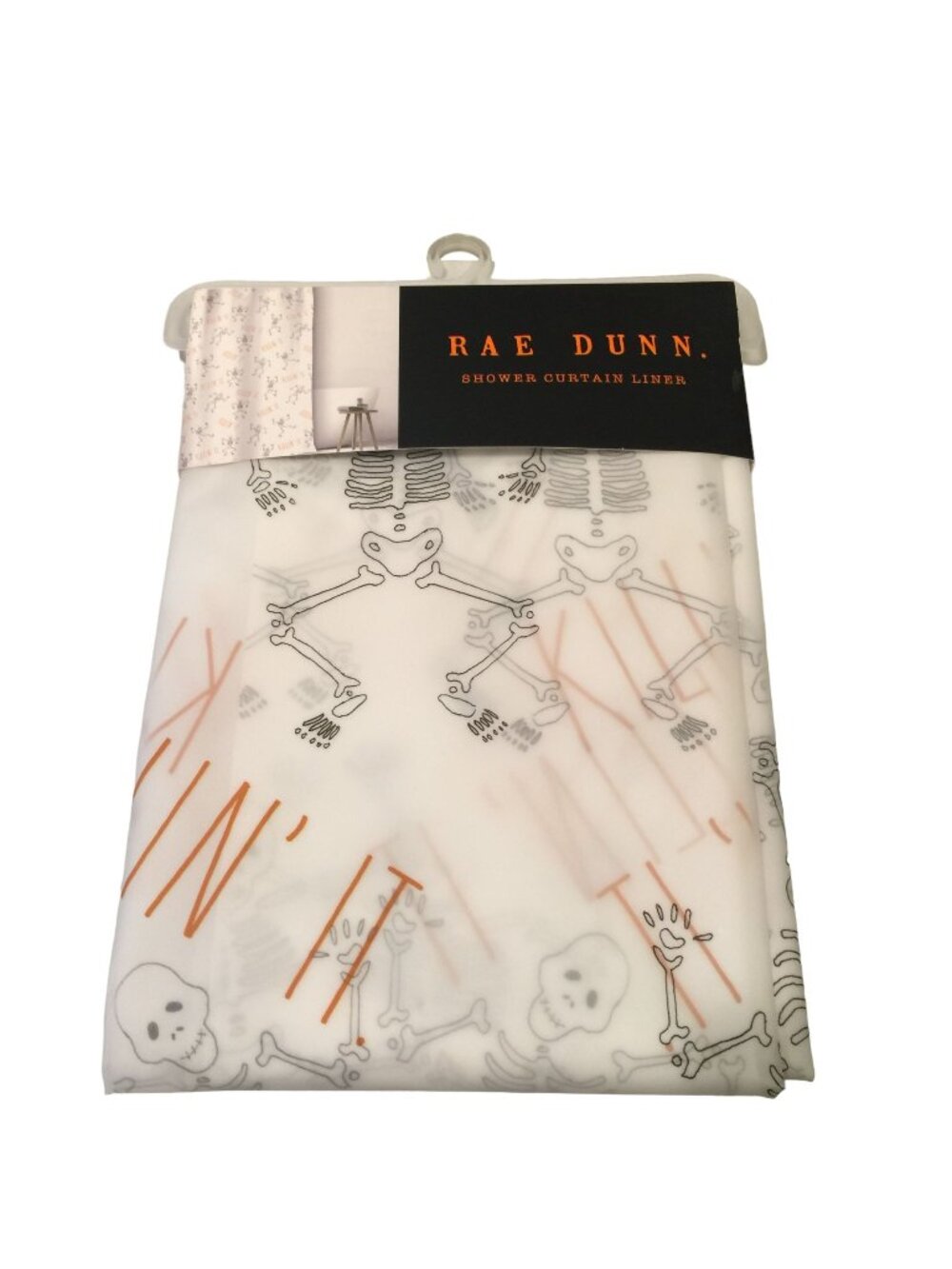 RAE DUNN KILLIN'IT Dancing Skeleton Shower Curtain Liner Frosted